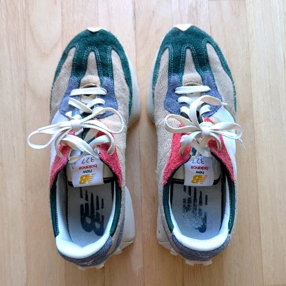 New Balance 327 Men's Night Watch Green and Pink Suede Sneakers (Size 8.5) - Picture 4 of 14